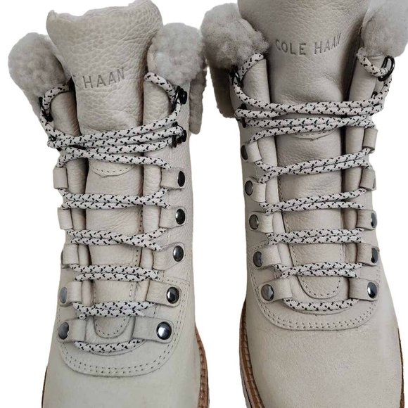 Cole Haan Womens Zerogrand Explorer Hiking Boots Beige Leather Ankle Lace Up 6 B - Picture 3 of 13